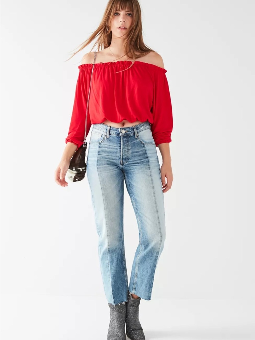 iris Red Gathered Waist Off-Shoulder Top